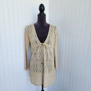 St John's Bay Women's Swim Cover Up Natural Tan Beige Color Long Sleeve Sz M